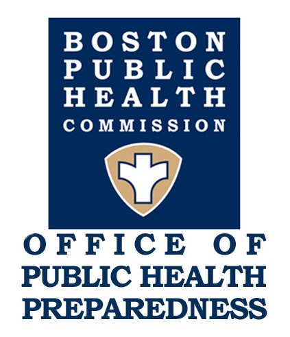 blue square with white words reading boston public health commission office of public health preparedness