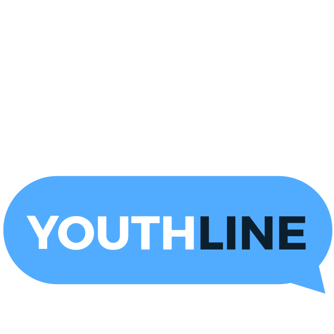 youthline logo - white and black text reading youthline within a light blue speech bubble