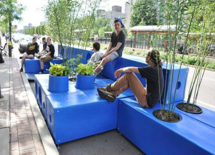 Image for residents enjoying completed parklet in boston