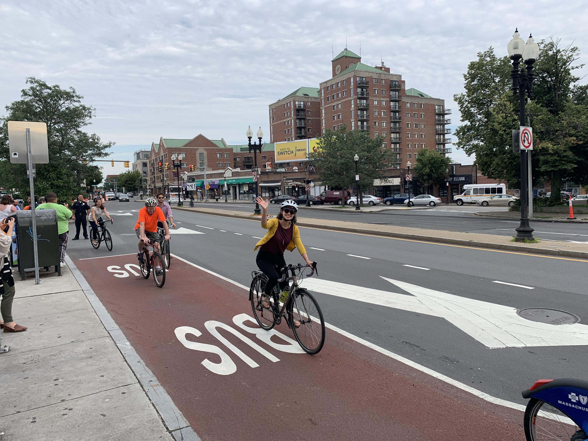 Image of cyclists on the brighton ave bus-bike lane