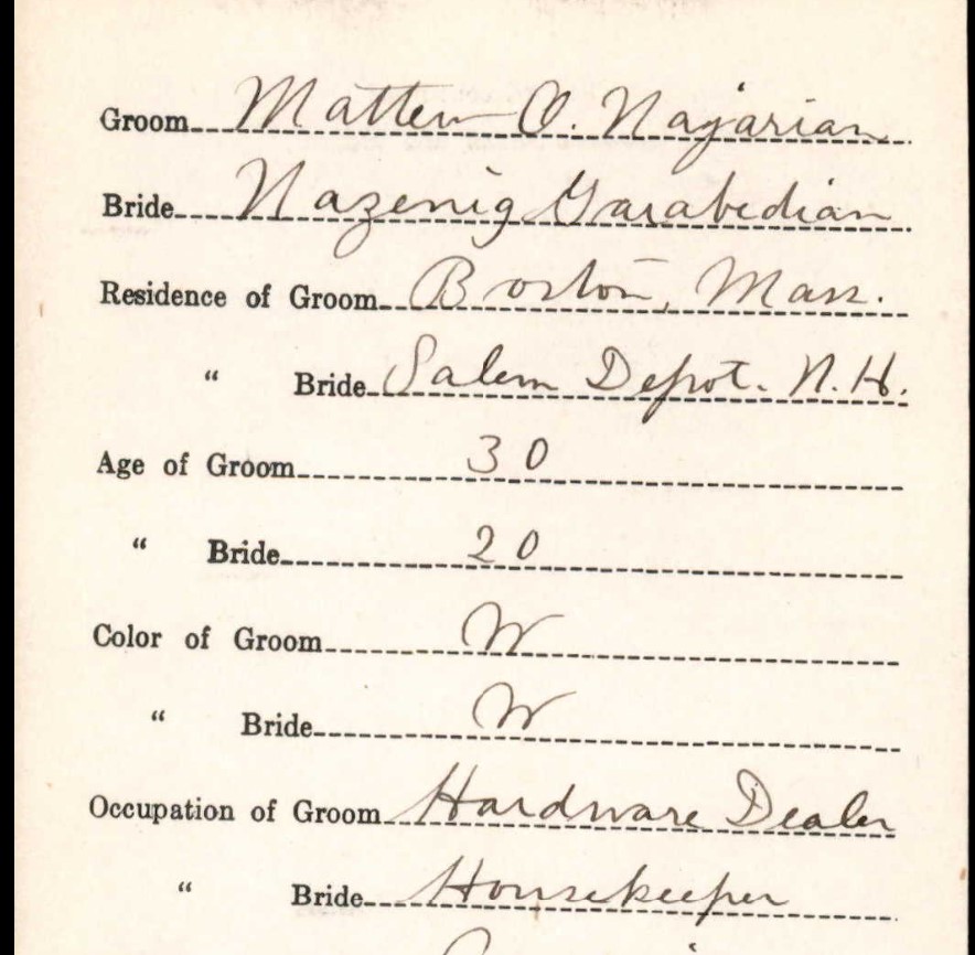 Marriage Record of Nazanig Garabedian