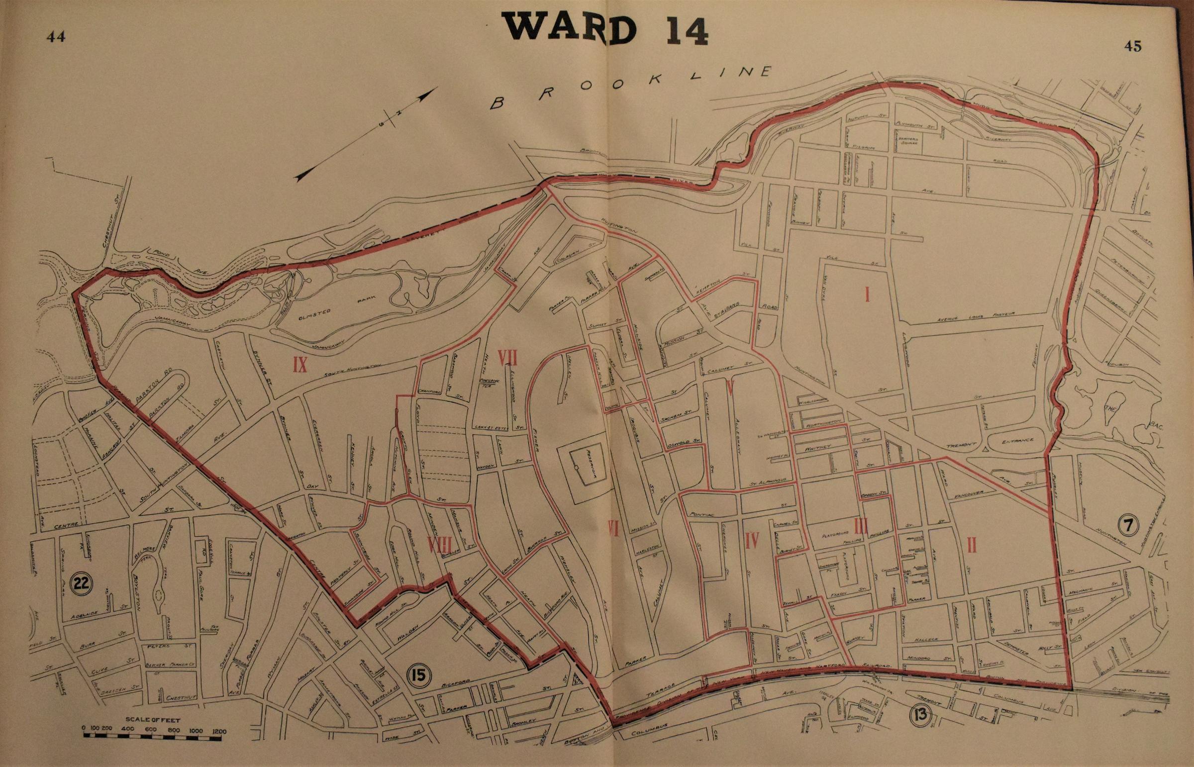 Ward 14 map, 1921 Ward and Precinct Maps, Boston City Archives