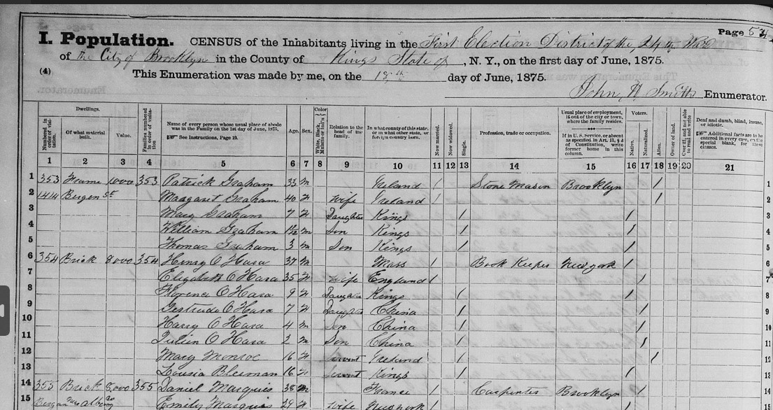1875 Census, New York