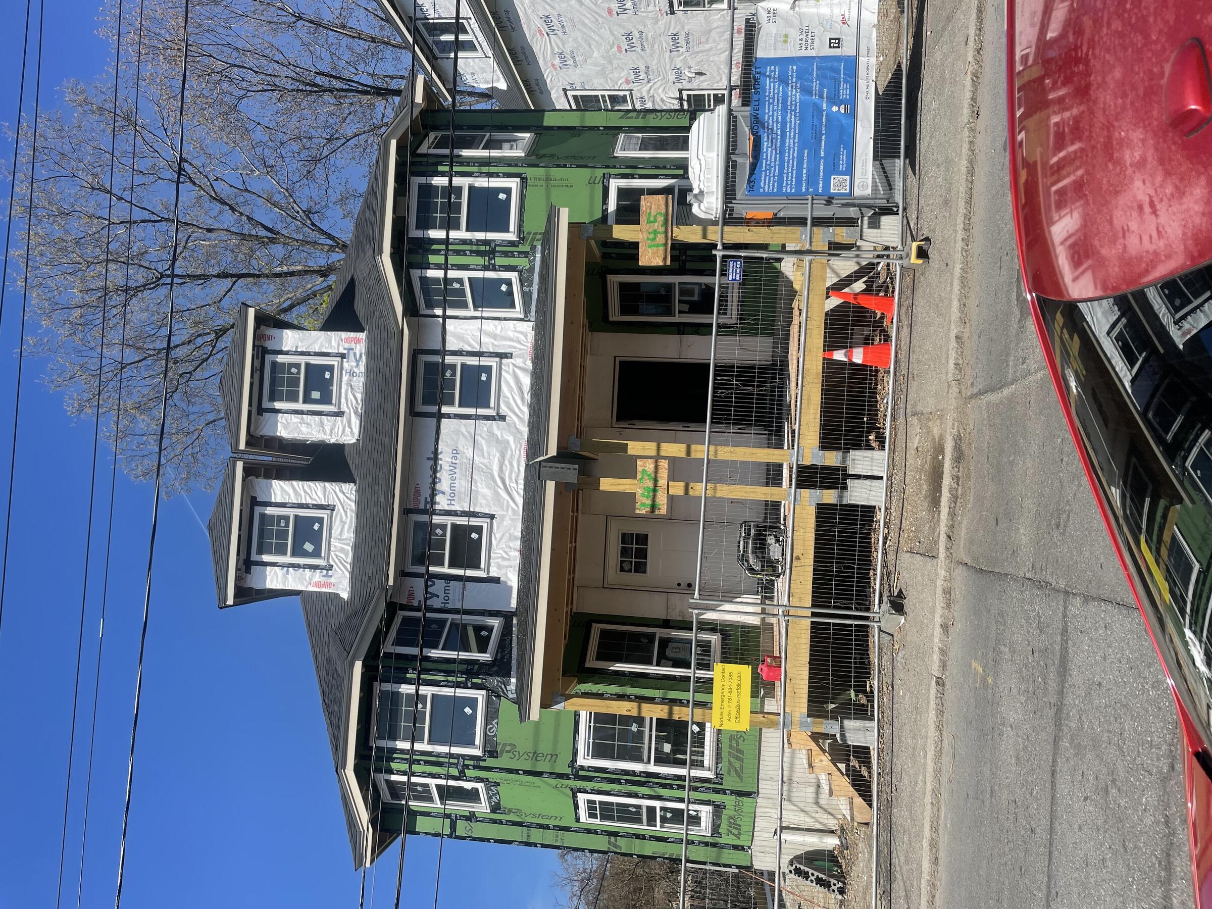 This newly constructed two-family home on Browning Street in Dorchester has a 3 bedroom, 2 bathroom Owner's Unit on two floors, and a 2-bedroom, 1 bathroom Renter's Unit. The home will be offered at $475,000 to a household earning at or below 100% of Area Median Income. 