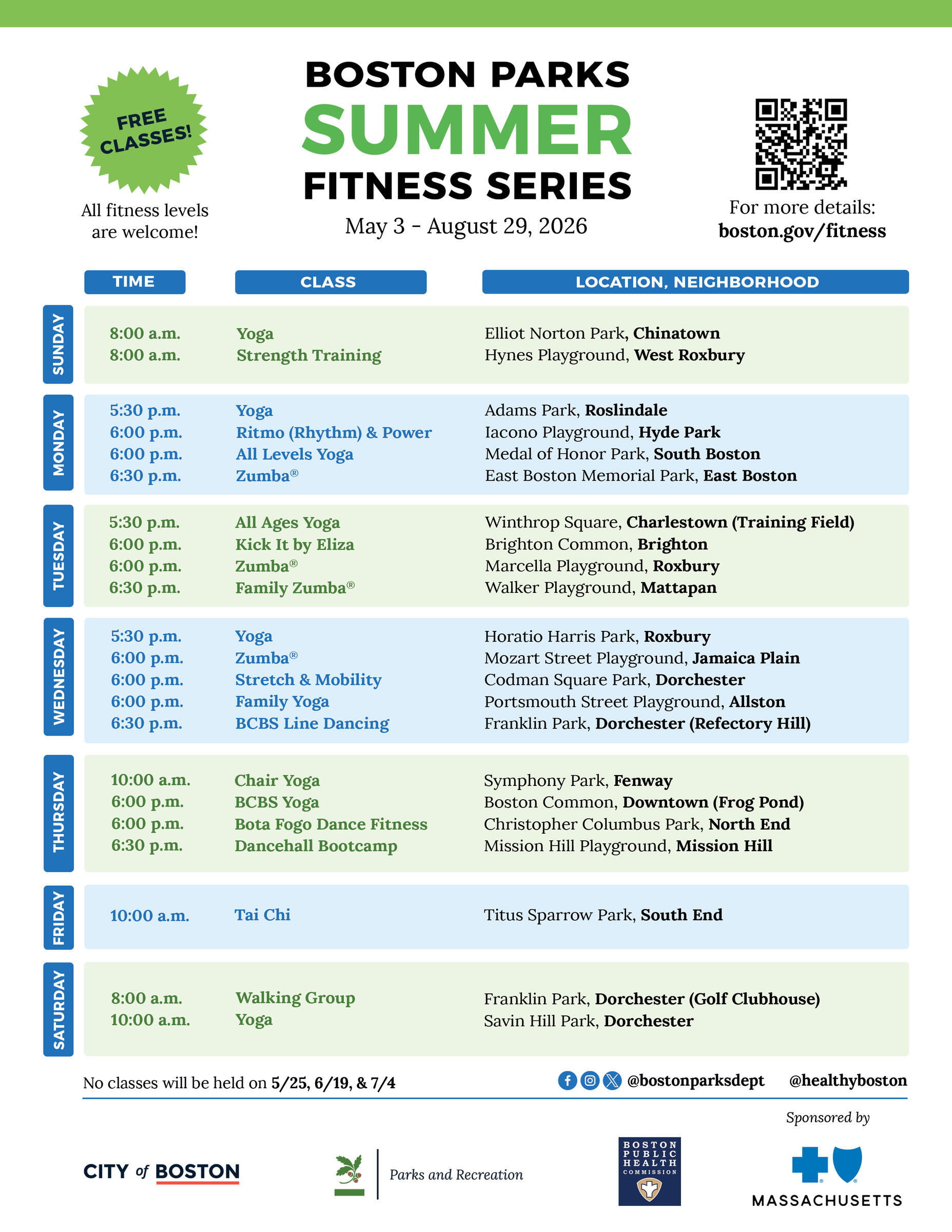 Fitness schedule