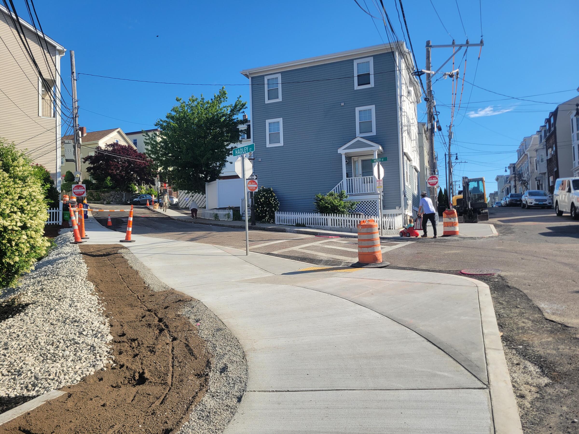 New sidewalk at Parker Street and Hadley Street