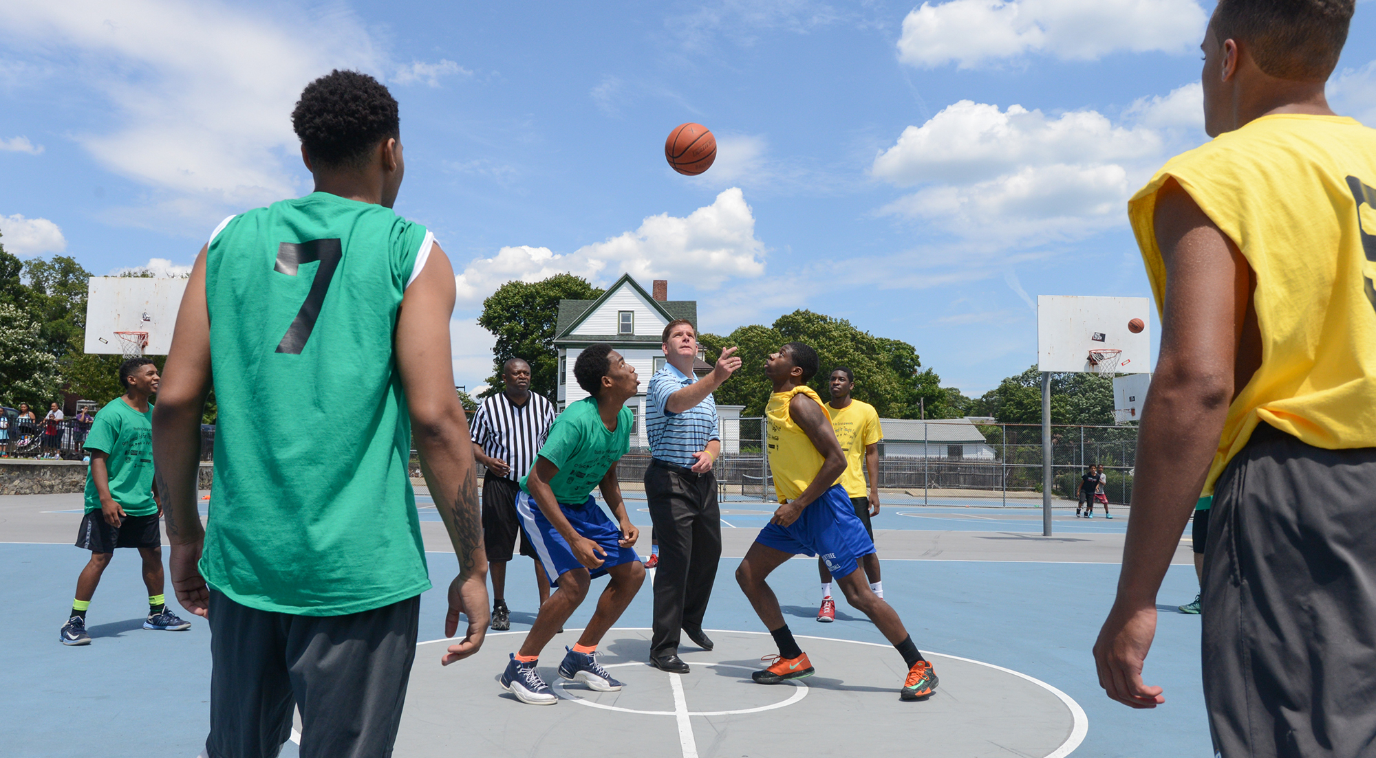 Image for mayor walsh throws the opening tip off for the 2014 youth in crisis scoops for hoops event in mattapan