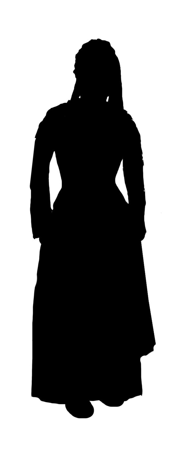 Silhouette of a woman in 18th-century clothing.
