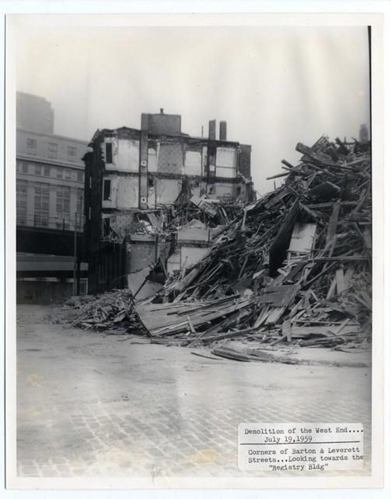 Barton and Leverett Streets, July 19, 1959, West End Demolition Photographs (Collection 9800.008), Boston City Archives