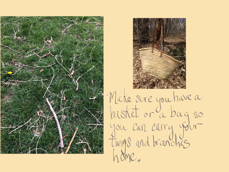 Make sure you have a basket or a bag so you can carry your twigs and branches home.