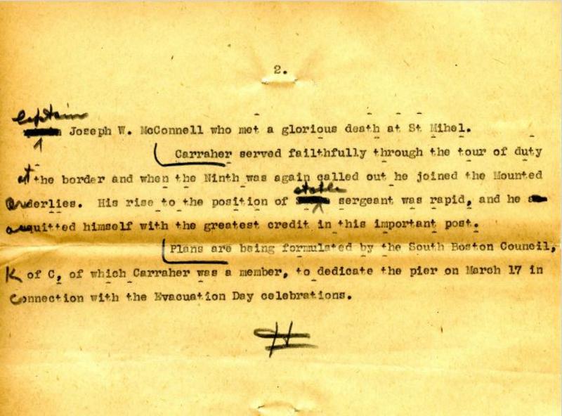 Carraher's Walk, Park Commissioners requested to so name pier at City Point Headhous