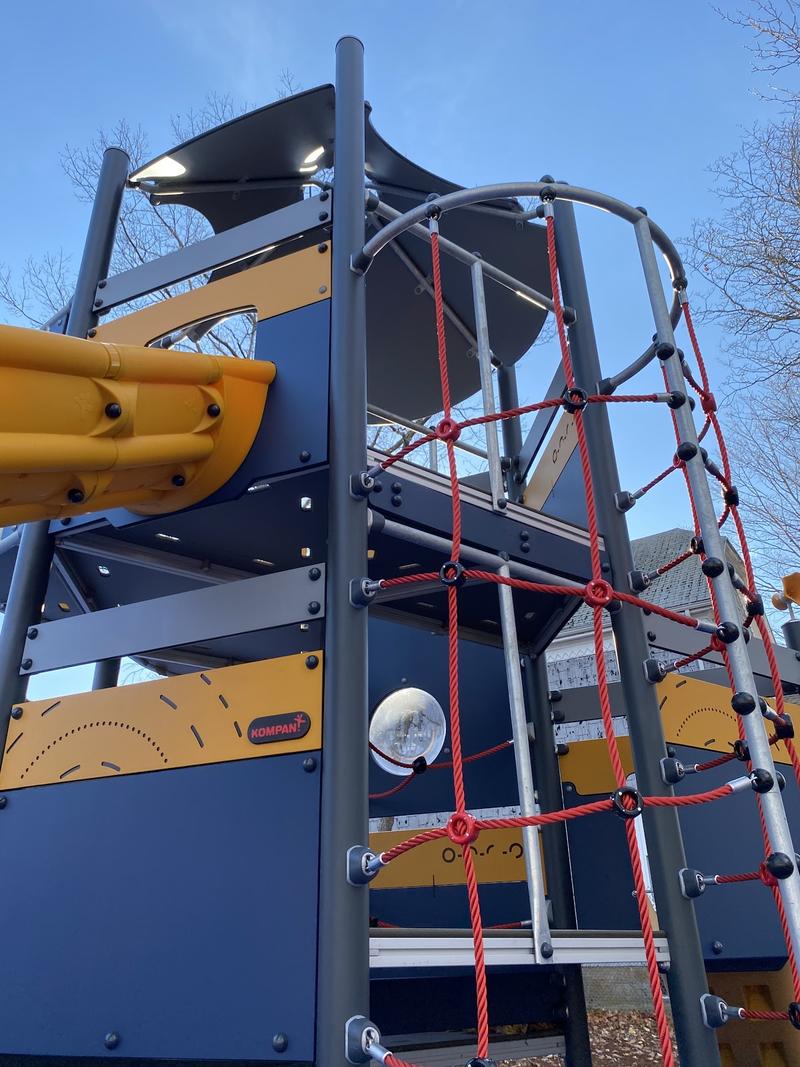 New play structures at Thetford Evans Playground provide a variety of activities for children in Mattapan.