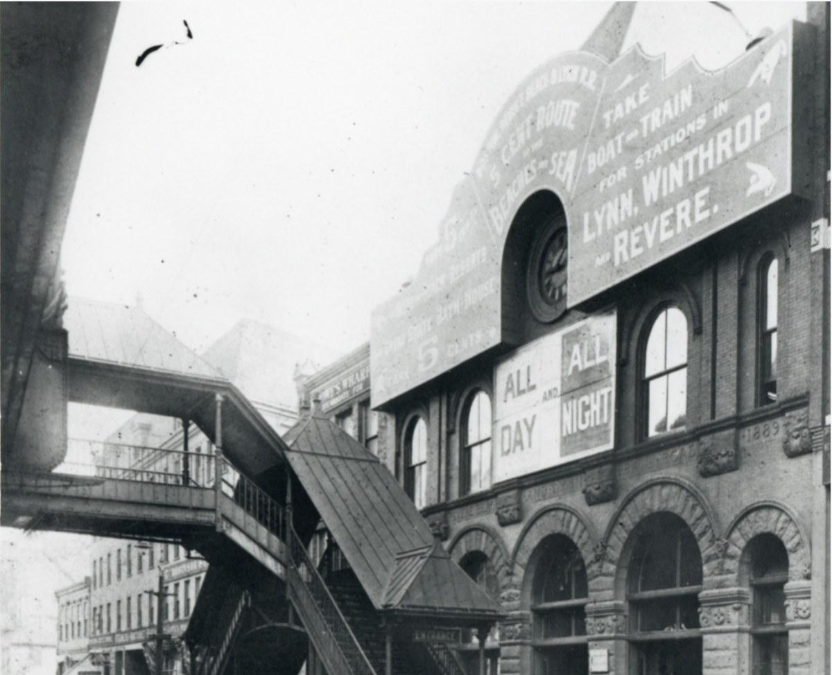 Sign for the Narrow Gauge, Atlantic Avenue, Boston Revere Beach and Lynn Railroad Station, Boston City Archives (detail)