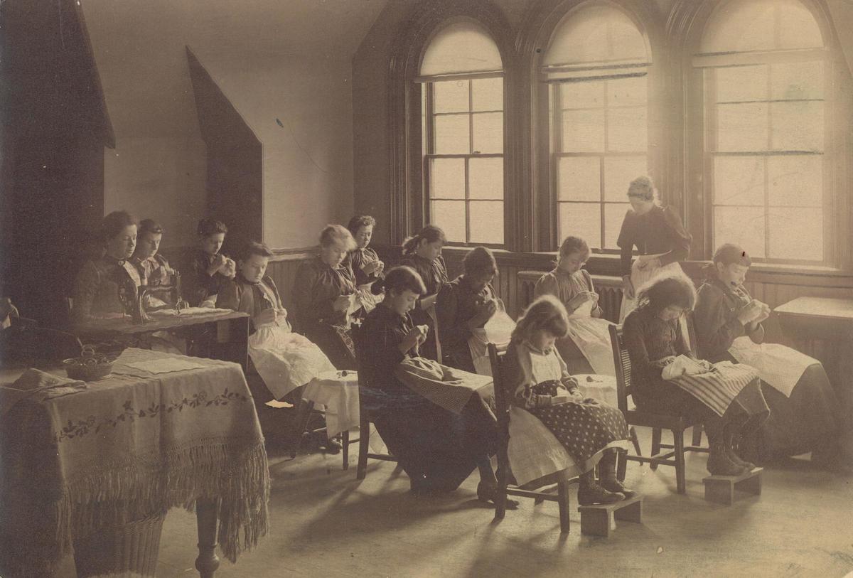 Sewing class at the Horace Mann School, 1892