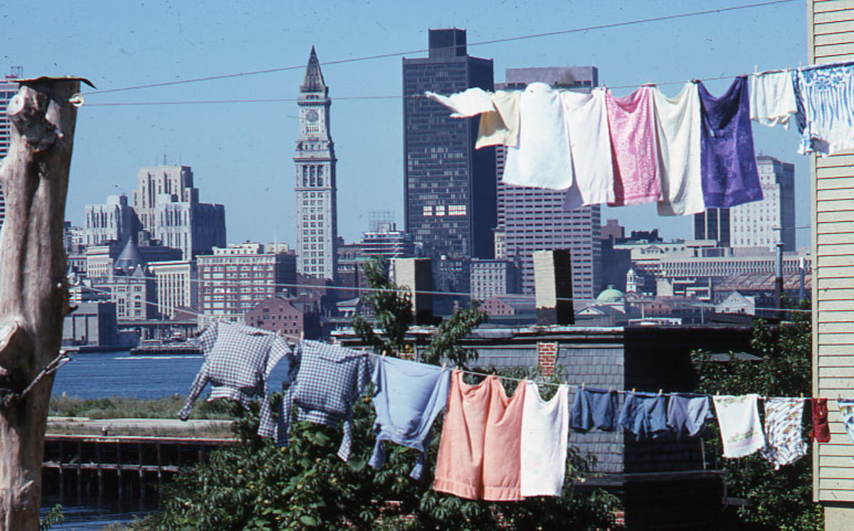 Boston skyline, from East Boston, 1975, Peter Dreyer collection, Boston City Archives