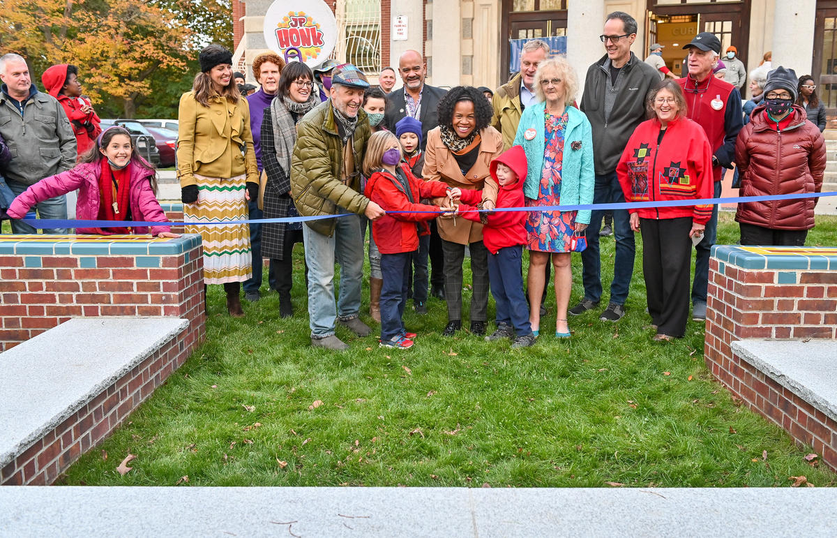 Jamaica Plain public art ribbon cutting photo