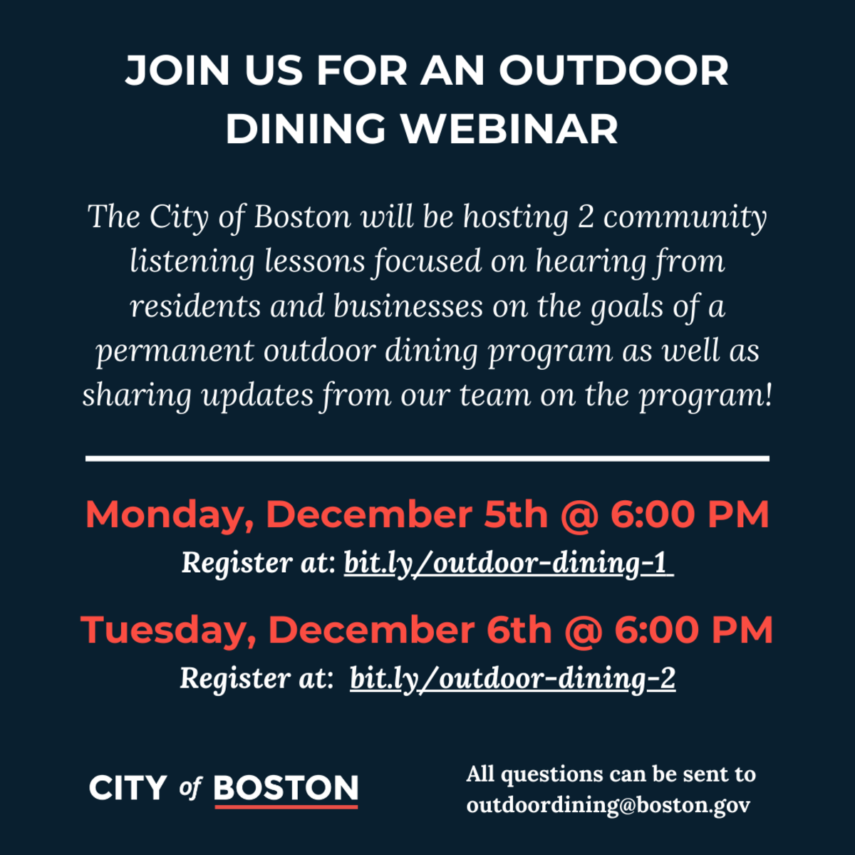 Outdoor Dining Webinar Dates