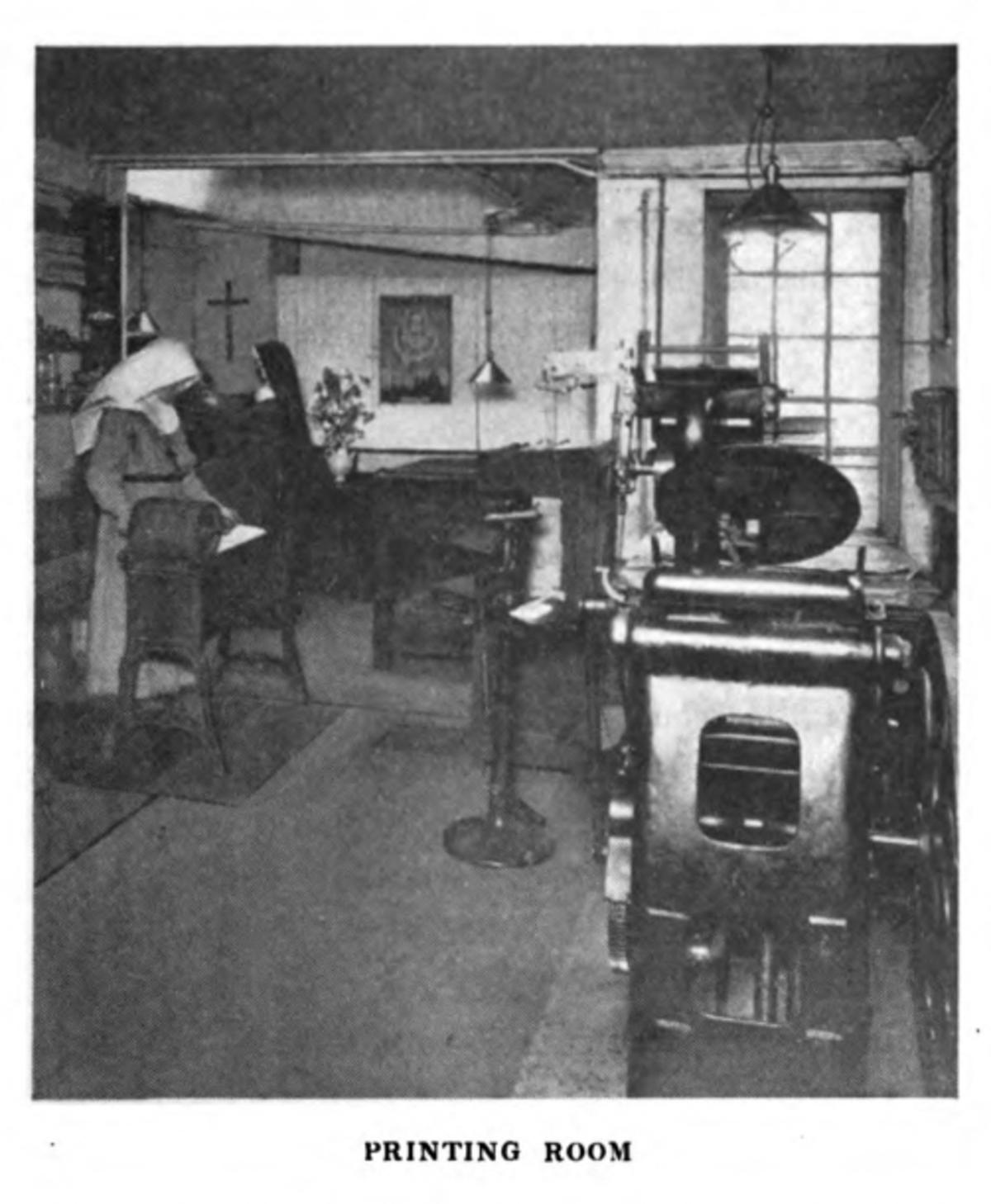 Printing Room at Order of St. Anne convent, 44 Temple Street, circa 1923