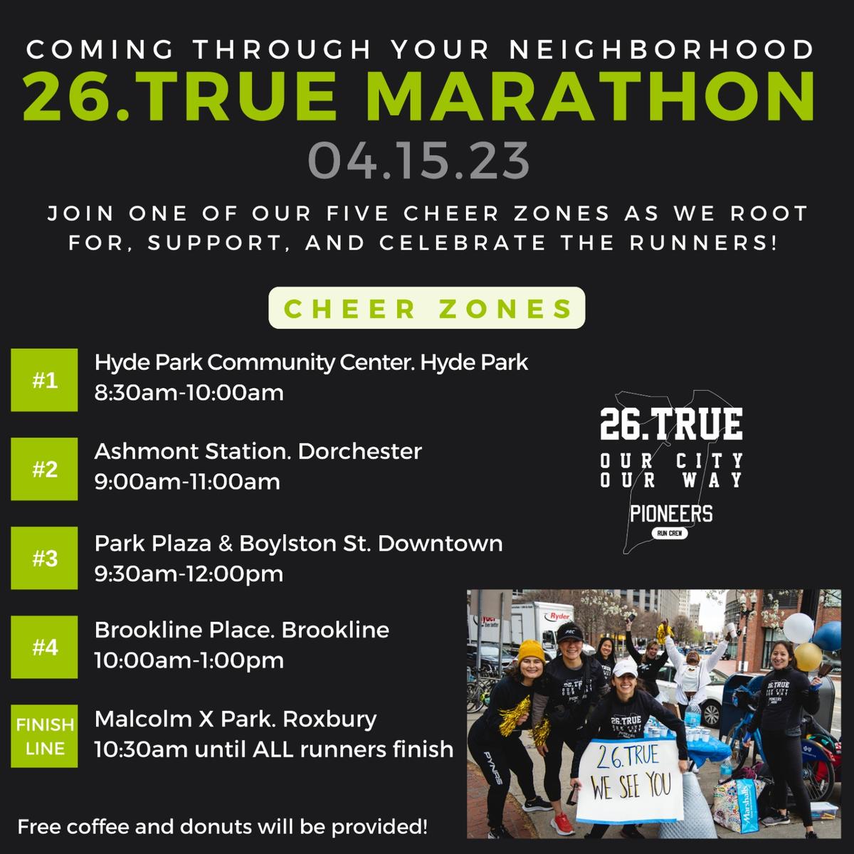 Graphic promoting 26.TRUE MARATHON Cheer Zones. 