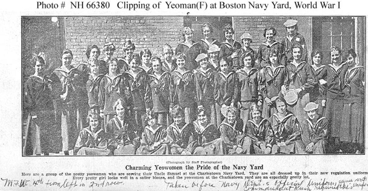Clipping of Yeomen (F) at Boston Navy Yard, Charlestown, Massachusetts, during World War I. 