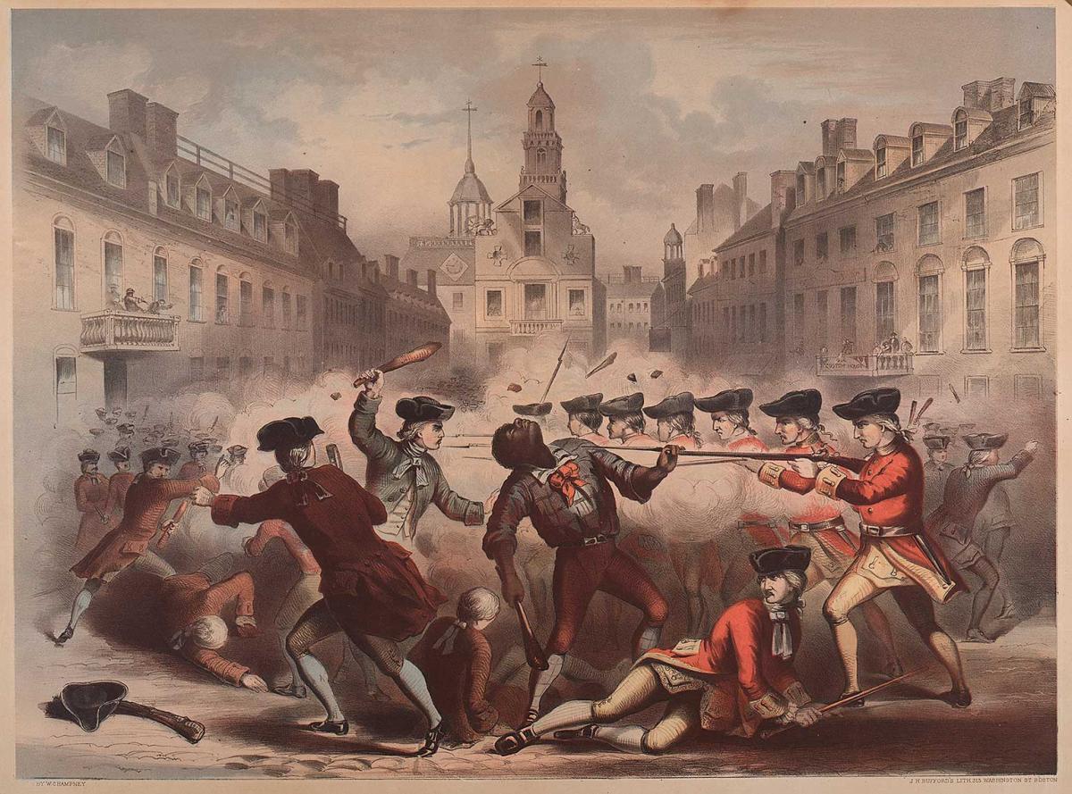 A 19th century depiction of the death of Crispus Attucks during the Boston Massacre