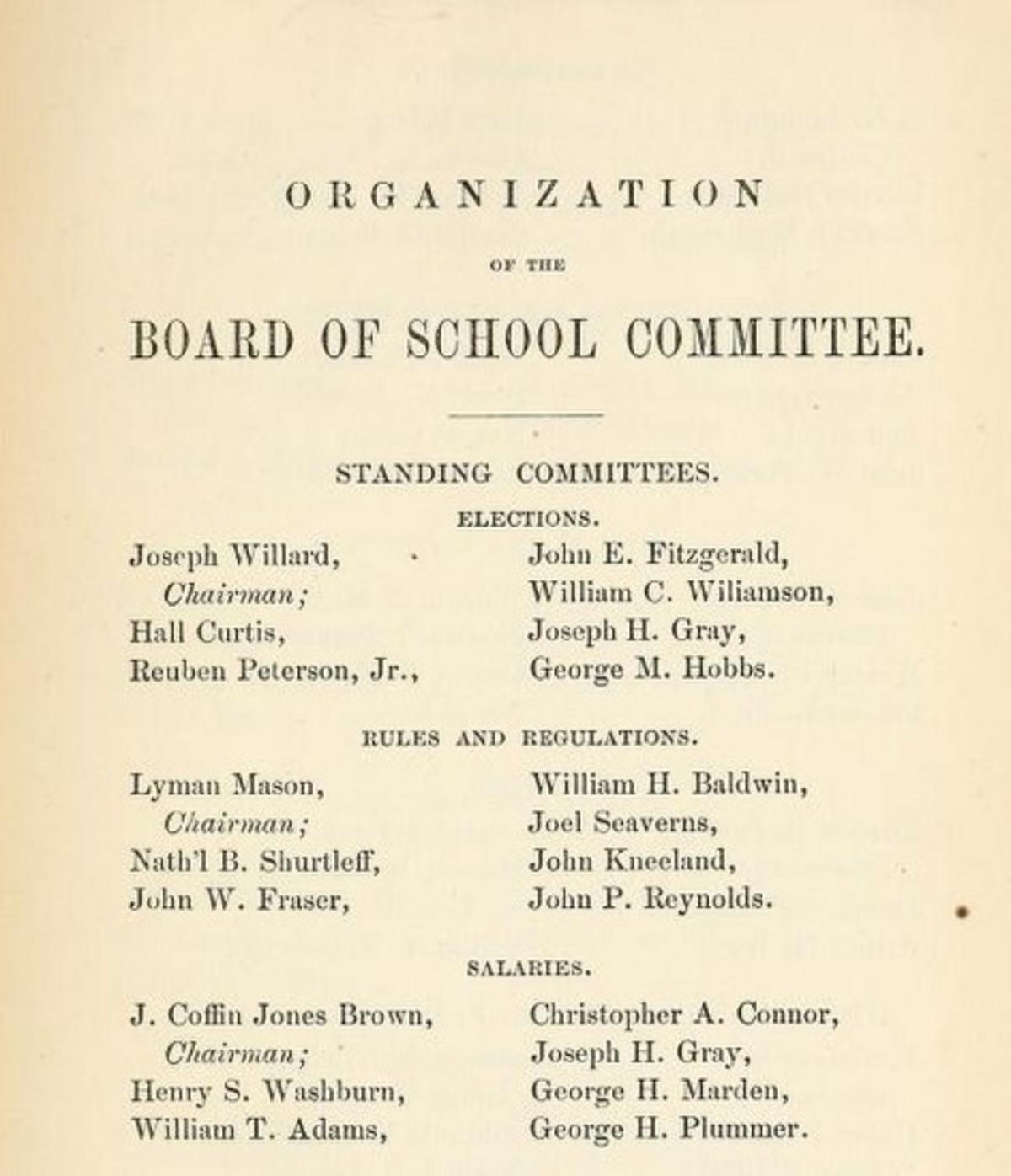 Boston School Committee Subcommittees in 1874