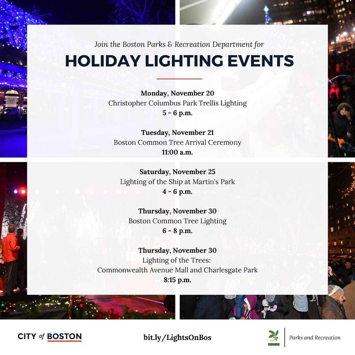 Boston Parks Holiday Lighting Events social graphic