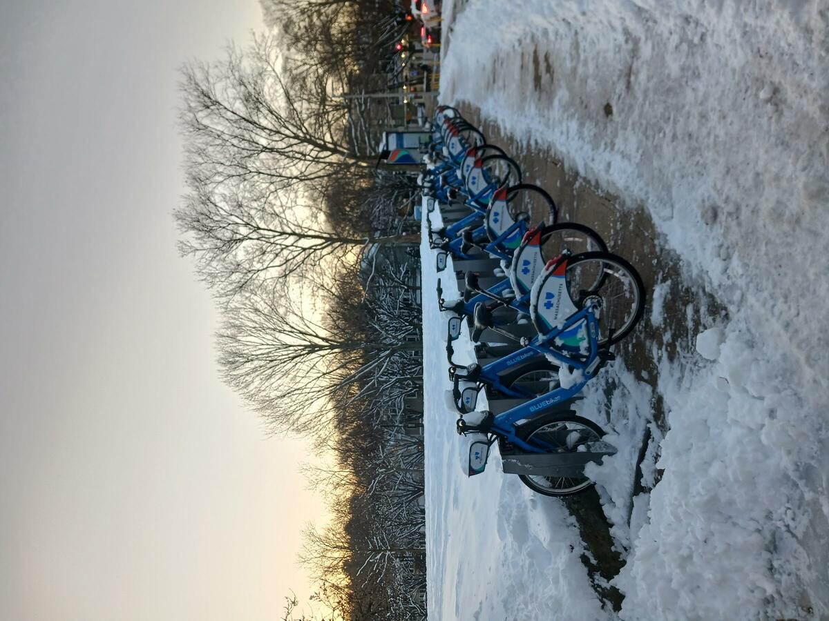 Bluebike station in the winter
