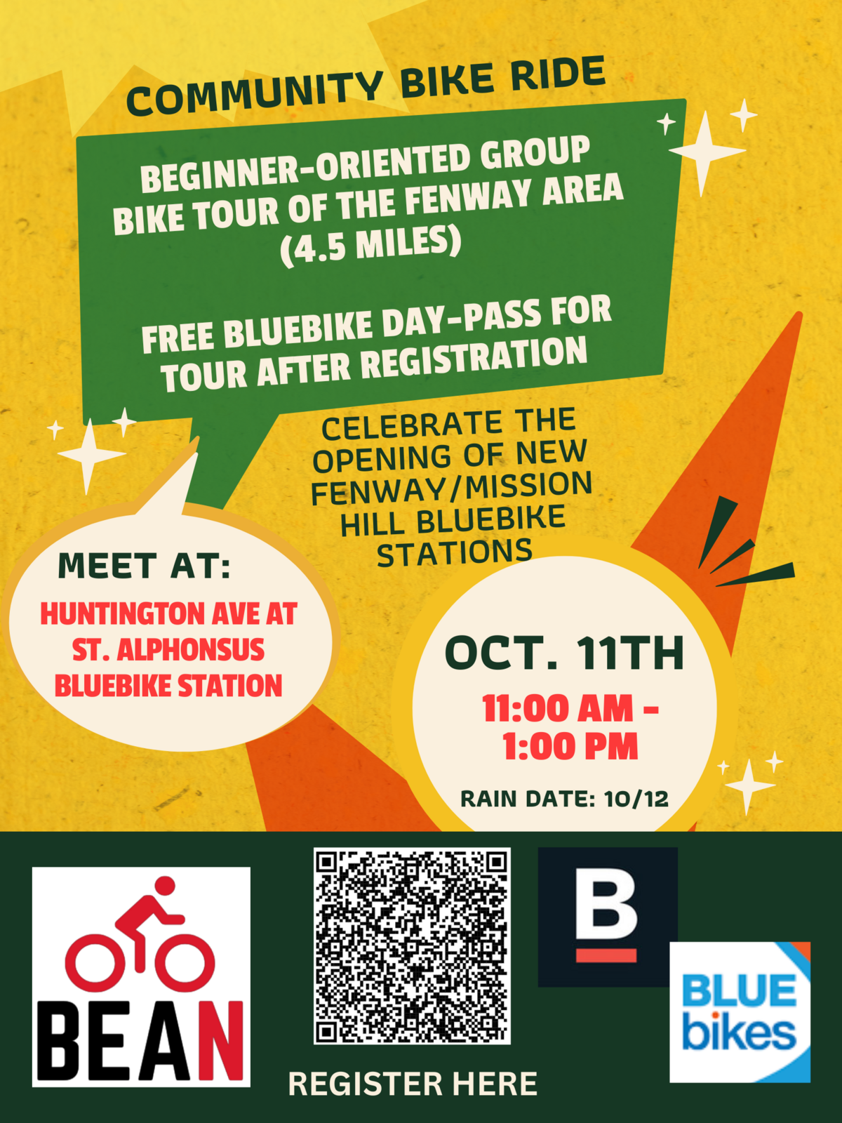 Beginner-oriented group bike tour of the Fenway area (4.5 miles)