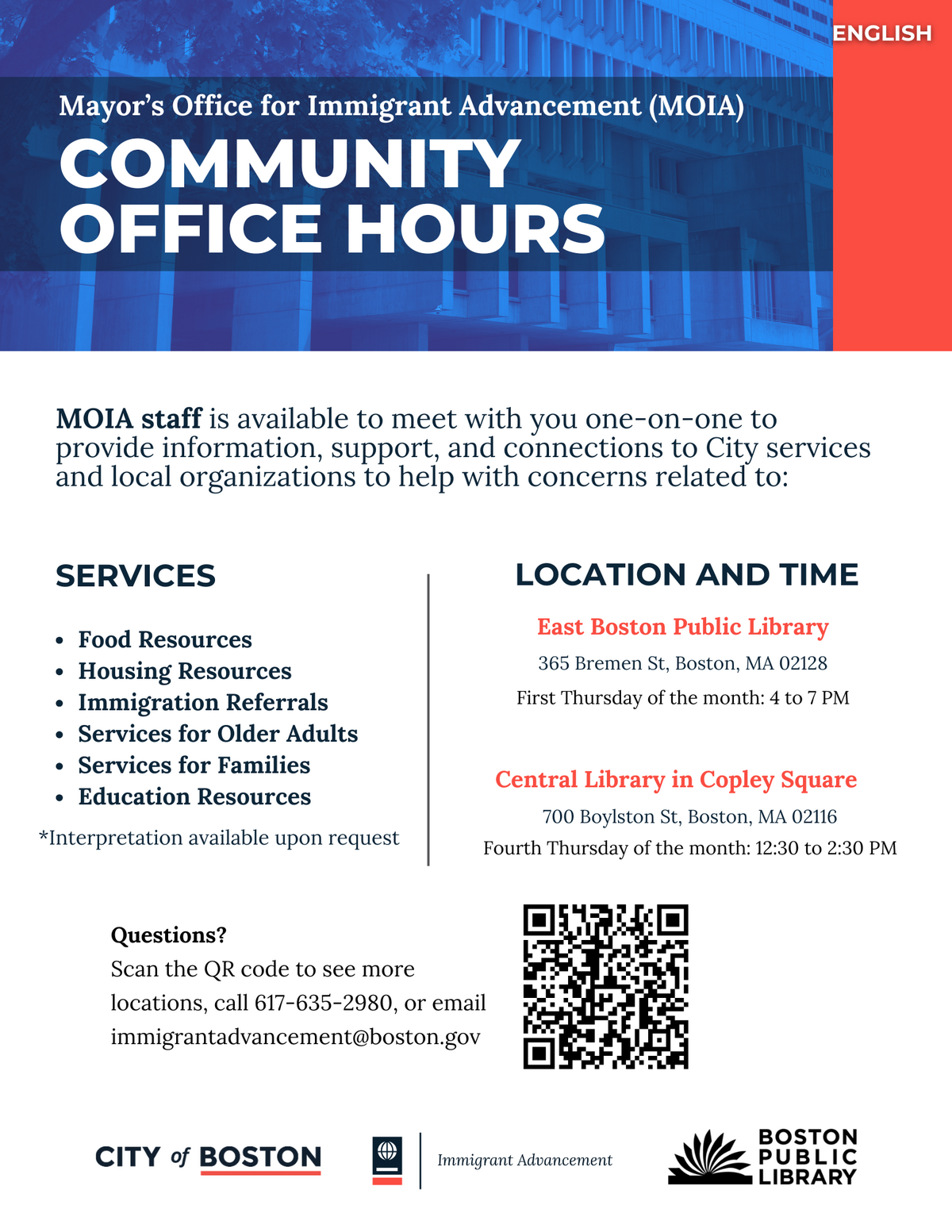 Community Office Hours flyer listing dates and times