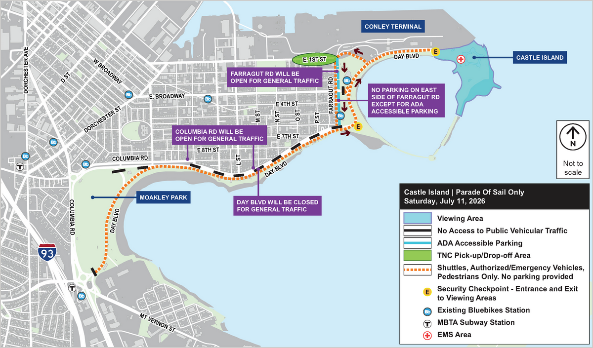 South Boston Map of road closures and parking restrictions Sail Boston 2026