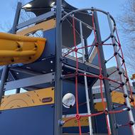 New play structures at Thetford Evans Playground provide a variety of activities for children in Mattapan.