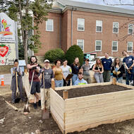 Staff and volunteers at Brighton Allston Congregational Church built 5 raised beds to harvest food for their community fridge. 