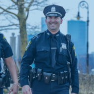 Boston Police Officers walking and talking