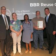 Image for members of the bbr reuse center with commissioner carl spector and mayor walsh