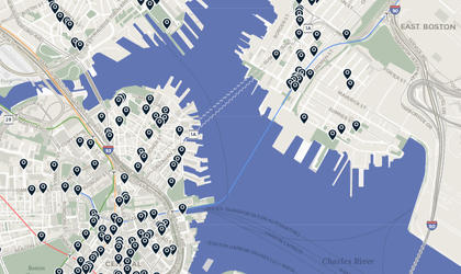 Map of bike racks installed by BTD in the City of Boston